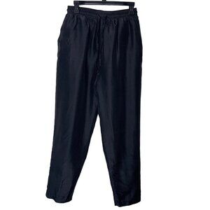 Vintage Womens Pure Silk Track Pants Size Small Black High Waisted Relaxed Fit